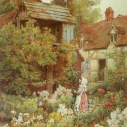 A young girl starring by the house